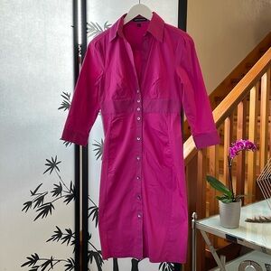Express Never Worn WT Gorgeous Fuchsia Shirtdress with Ruching Detail - Size 4